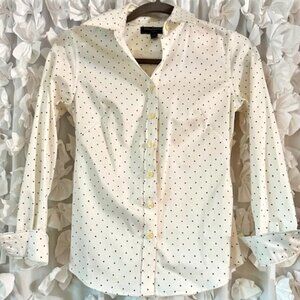 White Polka Dot Fitted Collar Blouse